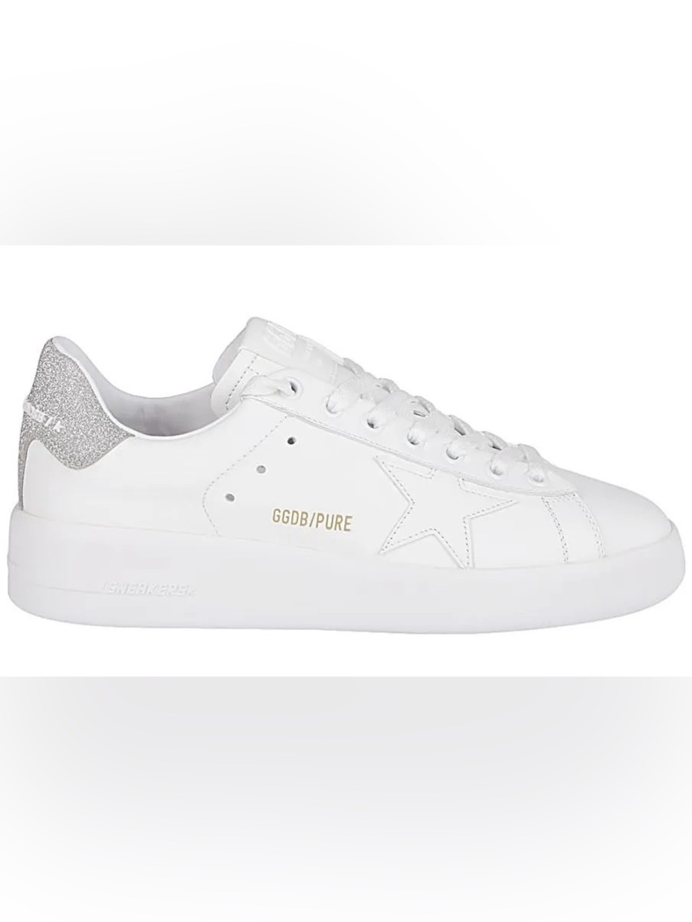Golden Goose Pure Star Low Top White Leather Sneakers with Silver Heel SZ 38 / 8